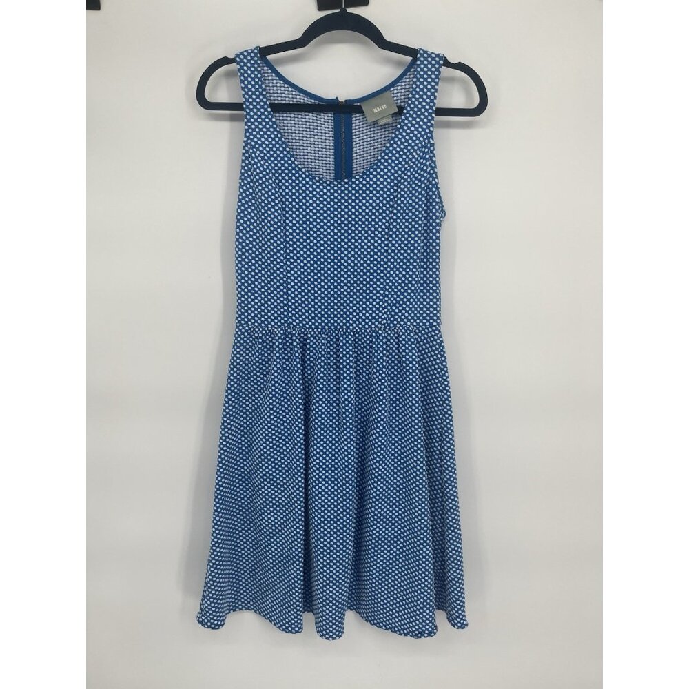 Maeve Anthropologie Sz S Blue and White Polka Dot Fit and Flare Dress sleeveless